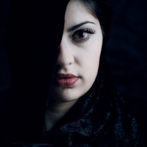 woman half face hood woman half face hood